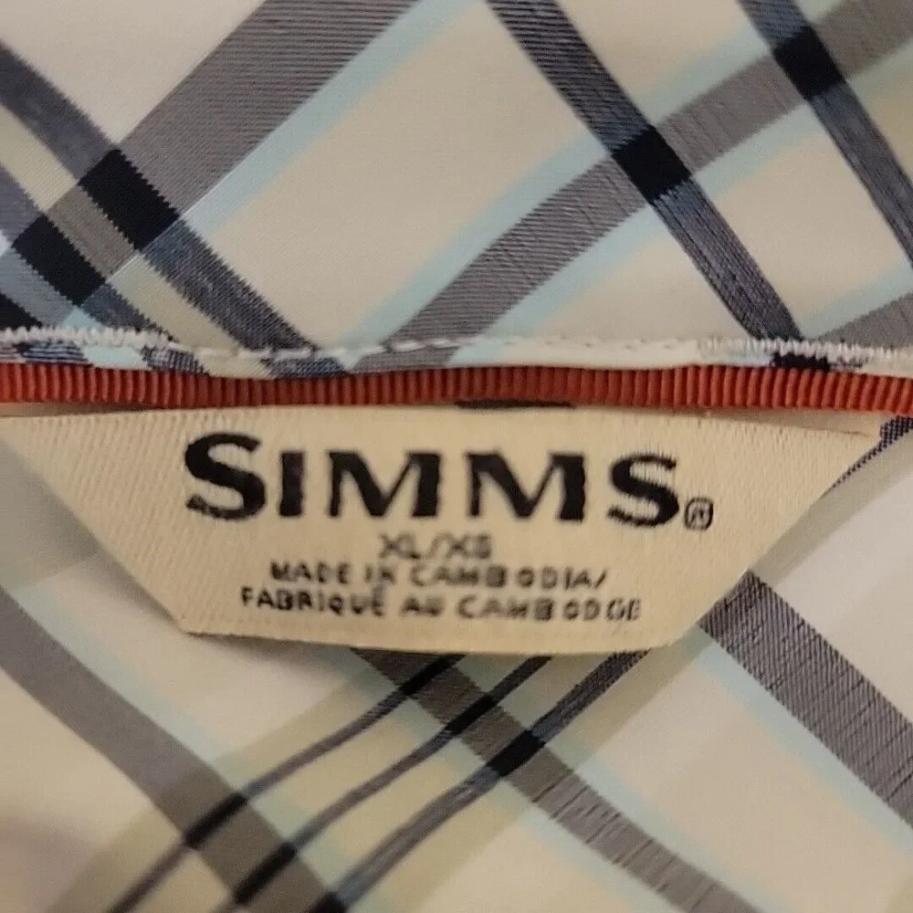 Simms‎ Shirt Men Extra Large Blue Green Plaid Fishing Outdoor Button Up